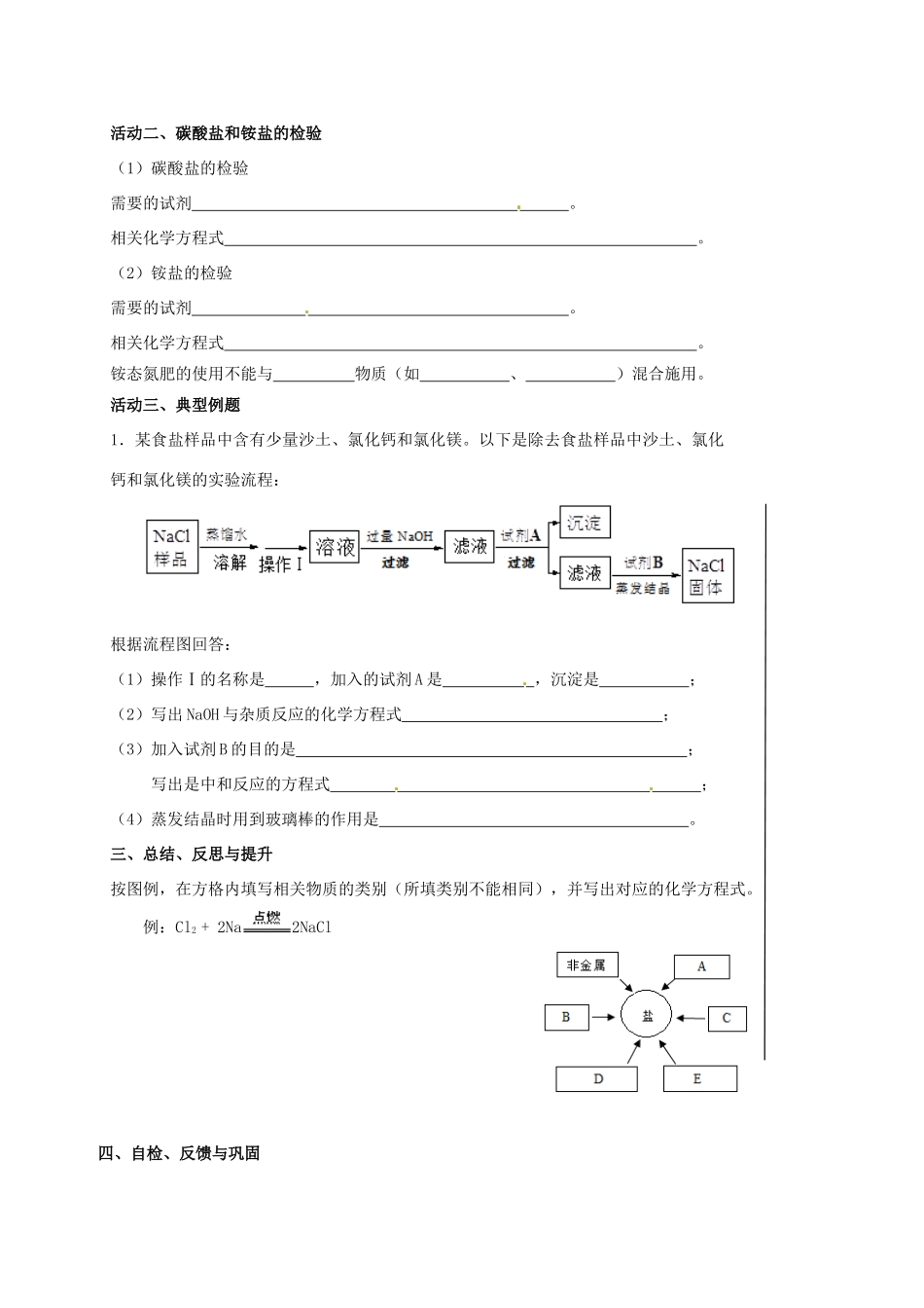 江苏省扬州市高邮市车逻镇中考化学一轮复习 15《几种重要的盐和复分解反应》教案 沪教版-沪教版初中九年级全册化学教案_第3页