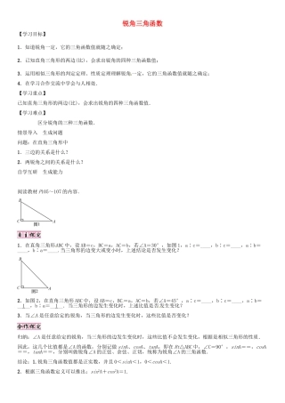 秋九年级数学上册 第24章 解直角三角形 锐角三角函数导学案 （新版）华东师大版-（新版）华东师大版初中九年级上册数学学案