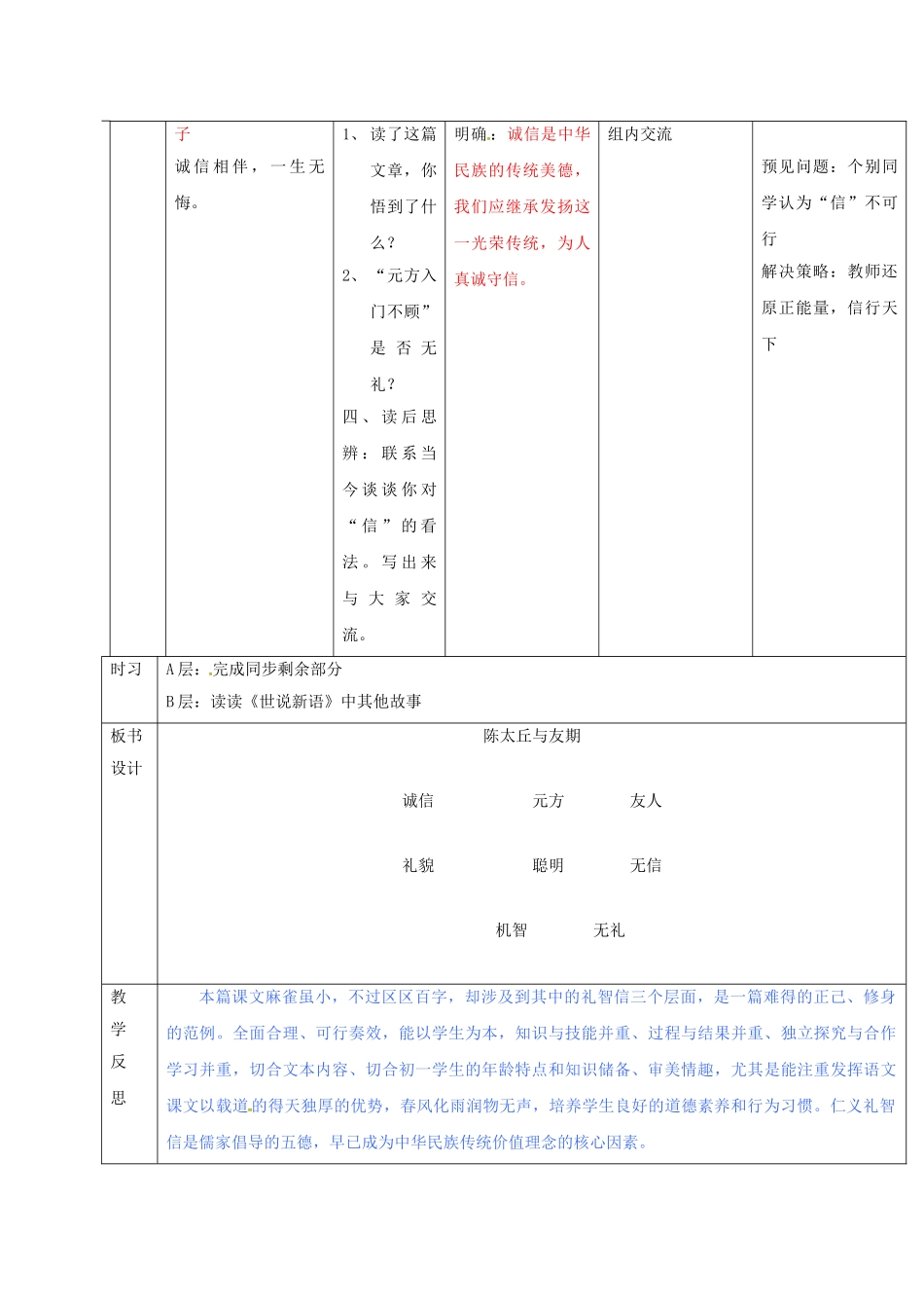 （秋季版）吉林省通化市七年级语文上册 第二单元 8 世说新语导学案2 新人教版-新人教版初中七年级上册语文学案_第2页