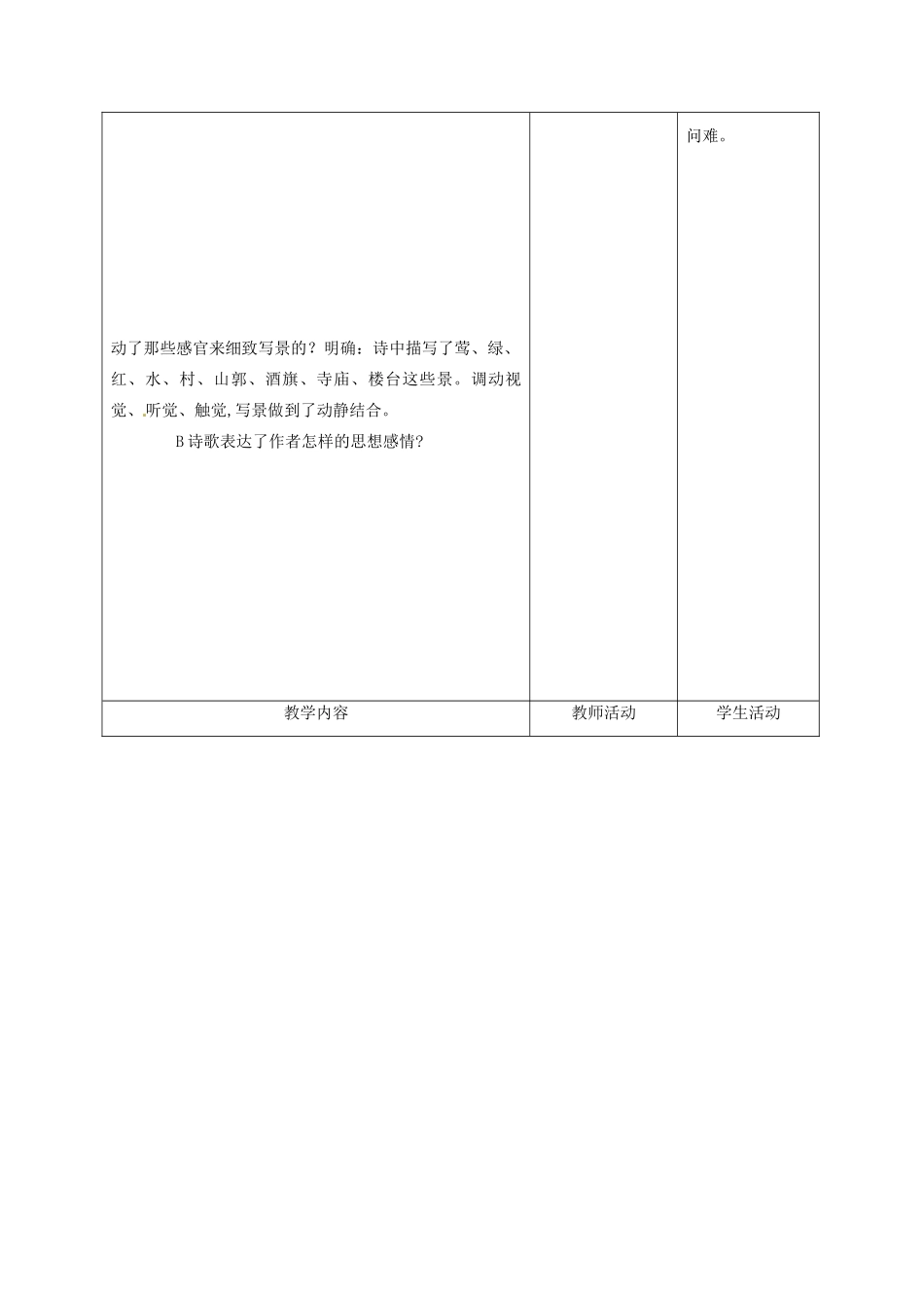 甘肃省酒泉市瓜州县第二中学七年级语文下册 第二单元 第三课《江南春》与《游园不值》教案 北师大版_第3页