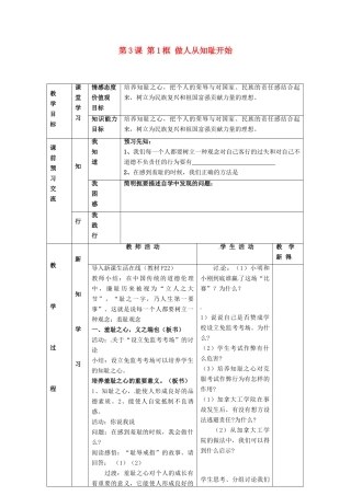 江苏省大丰市刘庄镇三圩初级中学七年级政治上册 第3课 第1框 做人从知耻开始教案 苏教版
