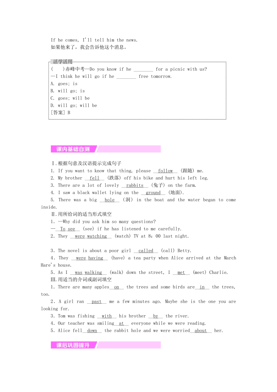 秋八年级英语上册 Module 7 A famous story Unit 1 Alice was sitting with her sister by the river新课落实 （新版）外研版-（新版）外研版初中八年级上册英语学案_第3页