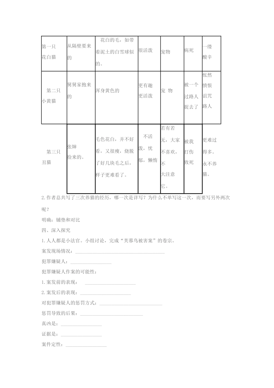七年级语文上册 第16课《猫》教学设计 新人教版-新人教版初中七年级上册语文教案_第2页
