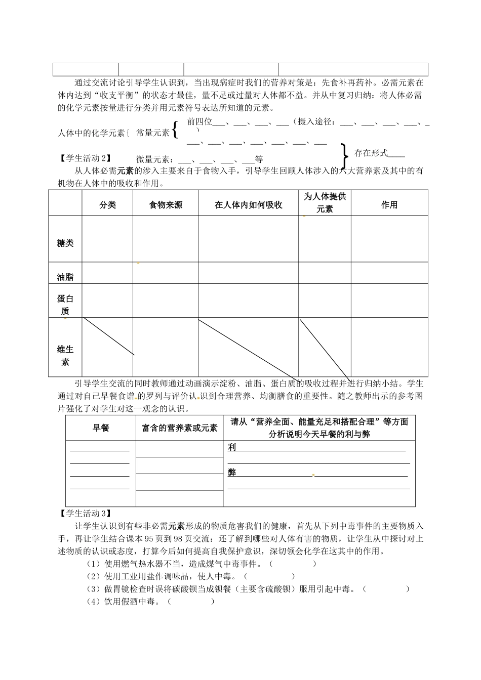 山东省文登市七里汤中学九年级化学下册 化学与健康教案 新人教版_第2页