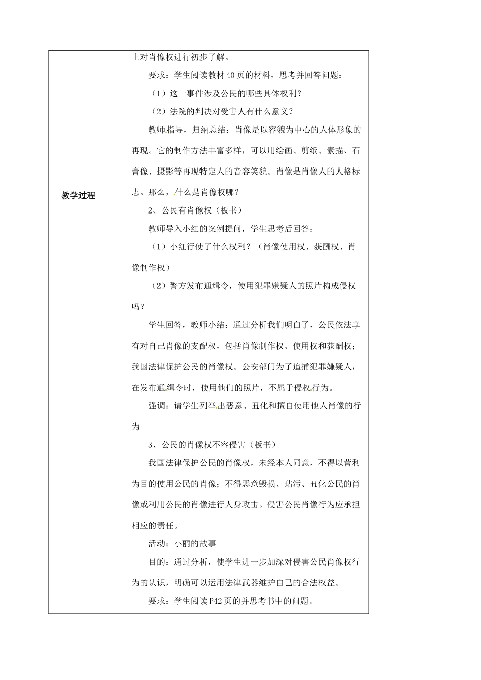 海南省万宁市思源实验学校八年级政治下册 第四 课第二框《肖像和姓名中的权利》教案 新人教版_第2页