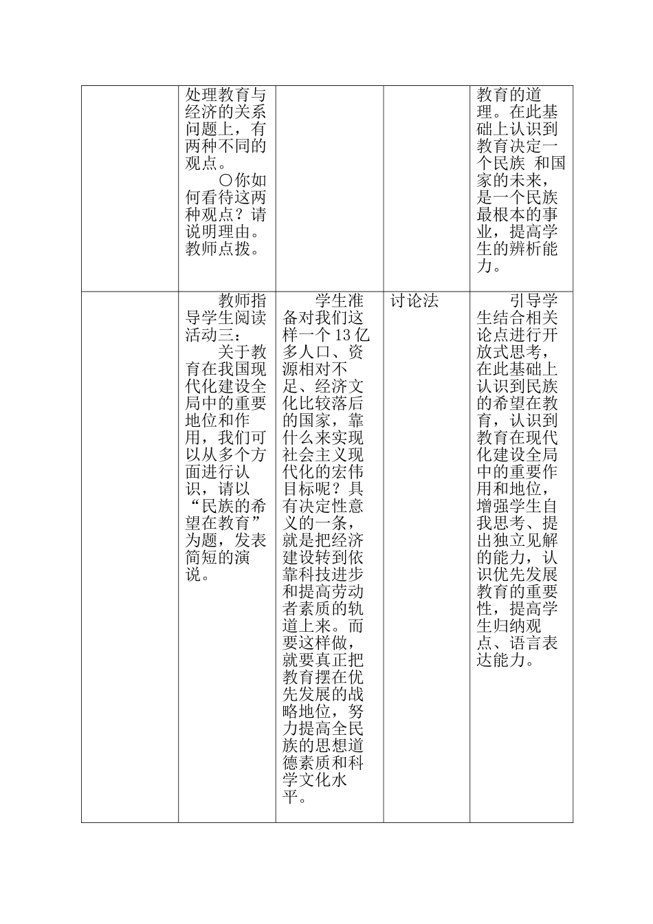 九年级政治第二单元实施科教兴国战略表格式教案全国通用_第3页