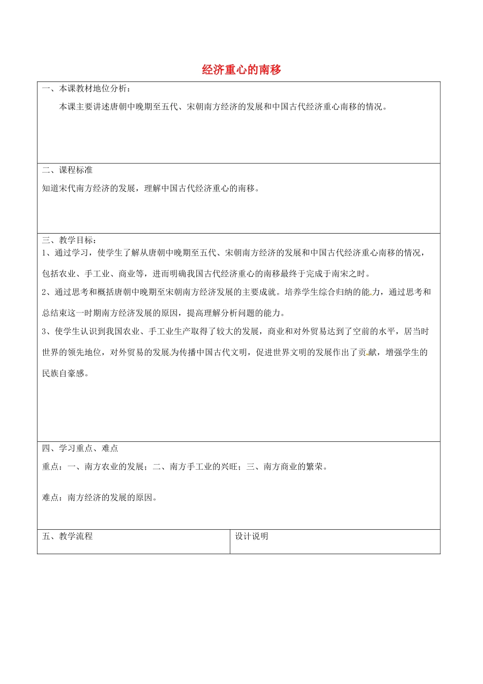 山东省滕州市大坞镇大坞中学七年级历史下册 第二单元 第10课《经济重心的南移》教案 新人教版_第1页