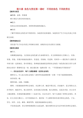 九年级政治 第六课 角色与责任(第一课时不同的角色 不同的责任)教案 陕教版