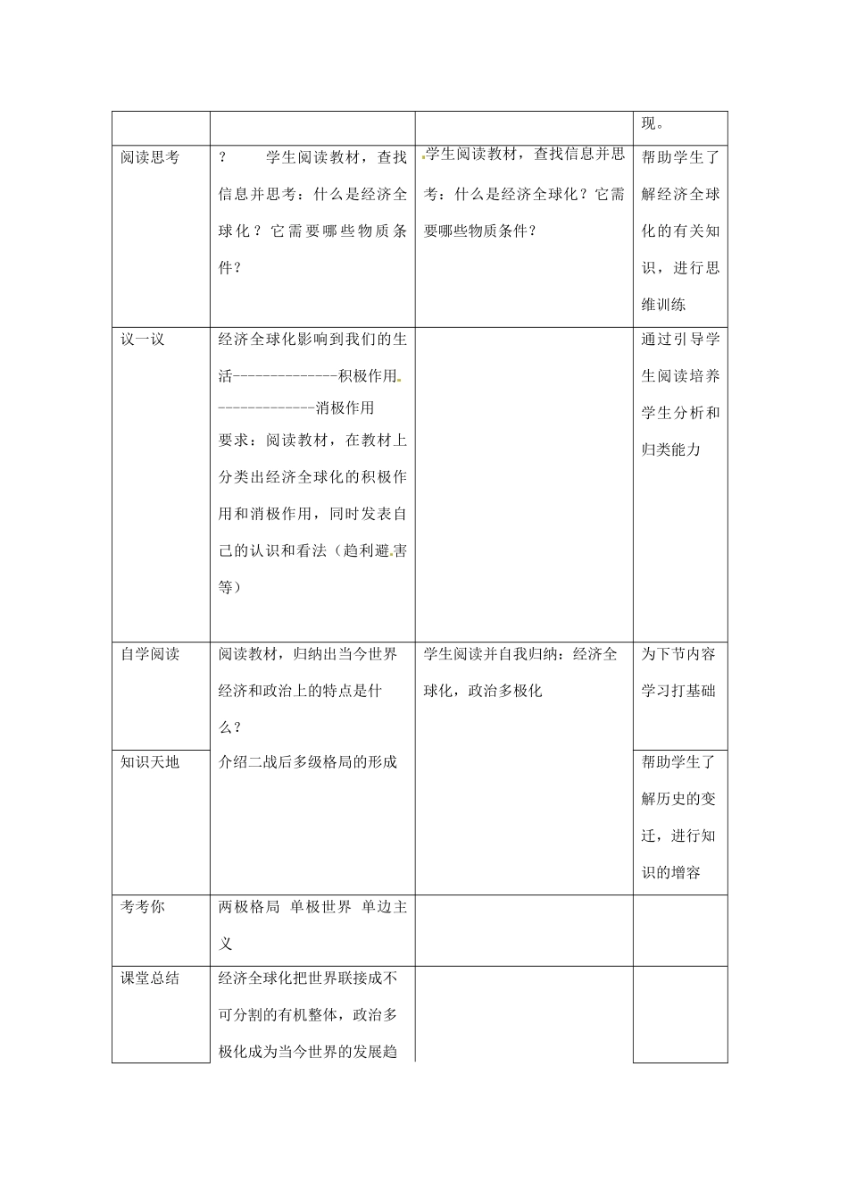 湖南省常德市第九中学九年级政治全册 1.1感受今日世界教案（1） 湘教版_第3页