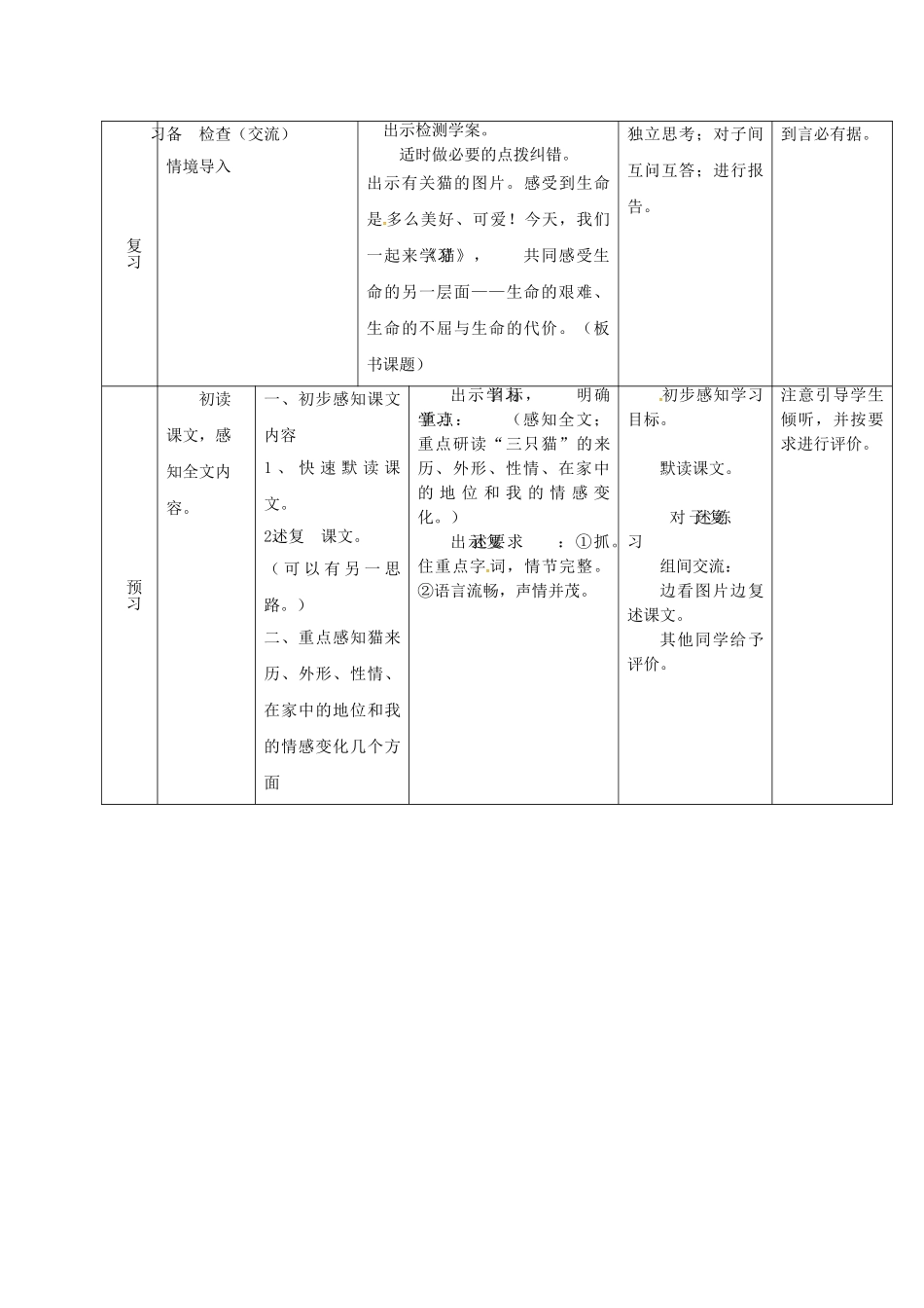 （秋季版）吉林省通化市七年级语文上册 第五单元 17《猫》导学案1 新人教版-新人教版初中七年级上册语文学案_第2页