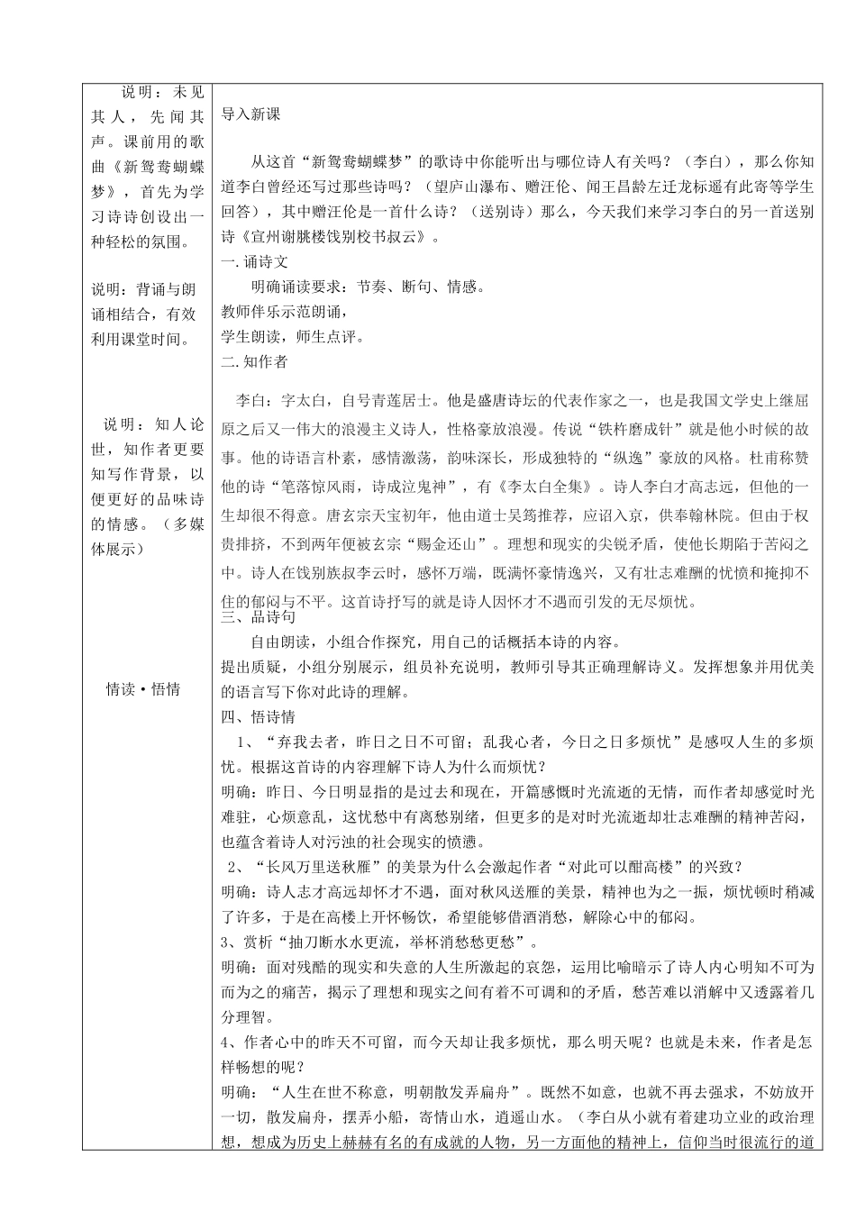 七年级语文下册 10 宣州谢眺楼饯别校书叔云教学设计5 长春版-长春版初中七年级下册语文教案_第2页