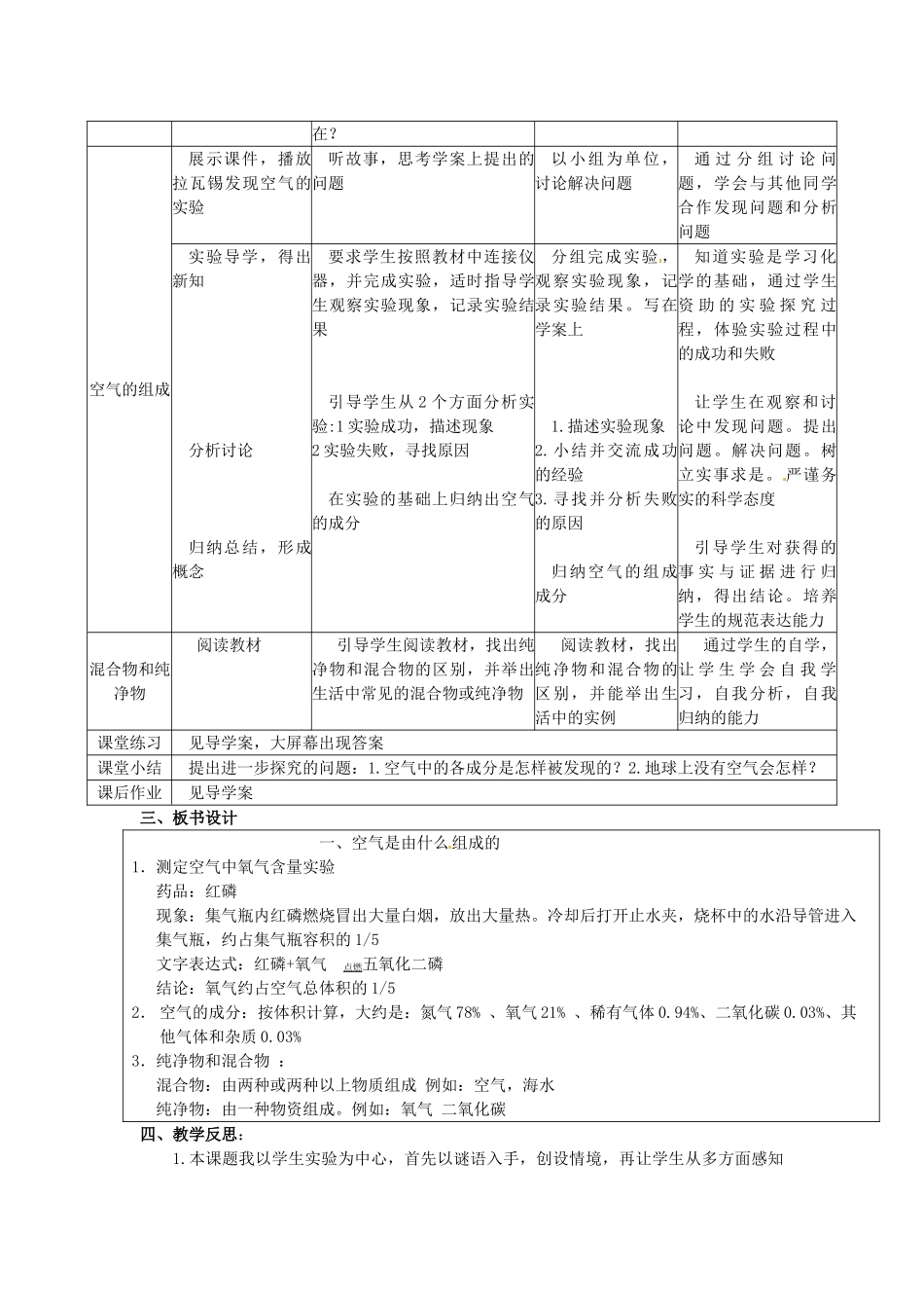 辽宁省东港市黑沟中学九年级化学上册 第二单元 课题1 空气教案 （新版）新人教版_第2页