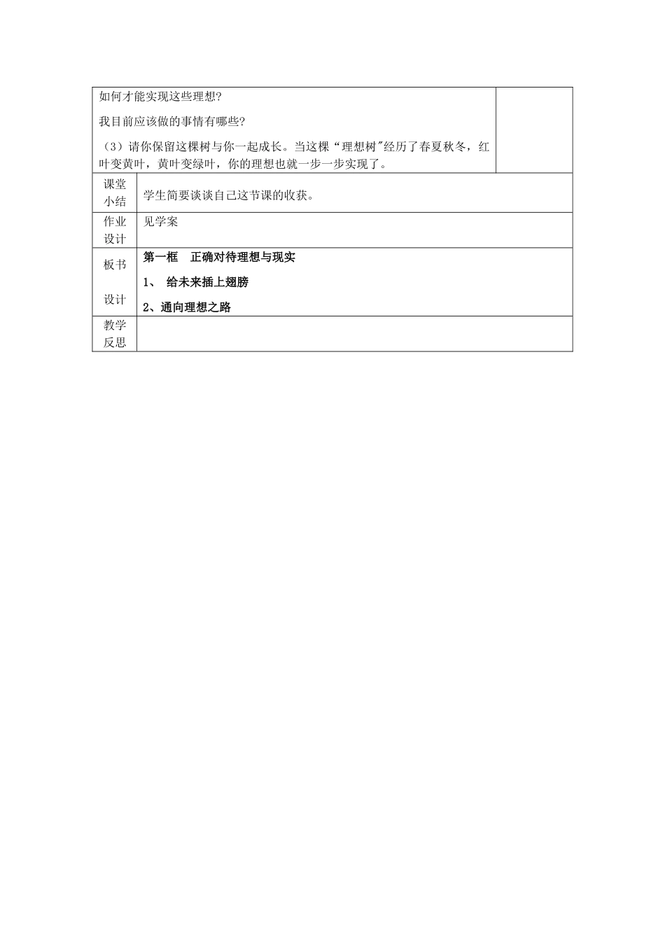 九年级政治全册 10.1 正确对待理想与现实教案 新人教版_第3页
