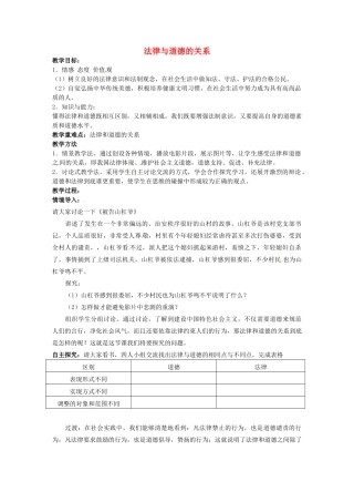 江苏省东台市唐洋镇中学八年级政治下册《第14课 法律就在我们身边 法律与道德的关系》教案 苏教版