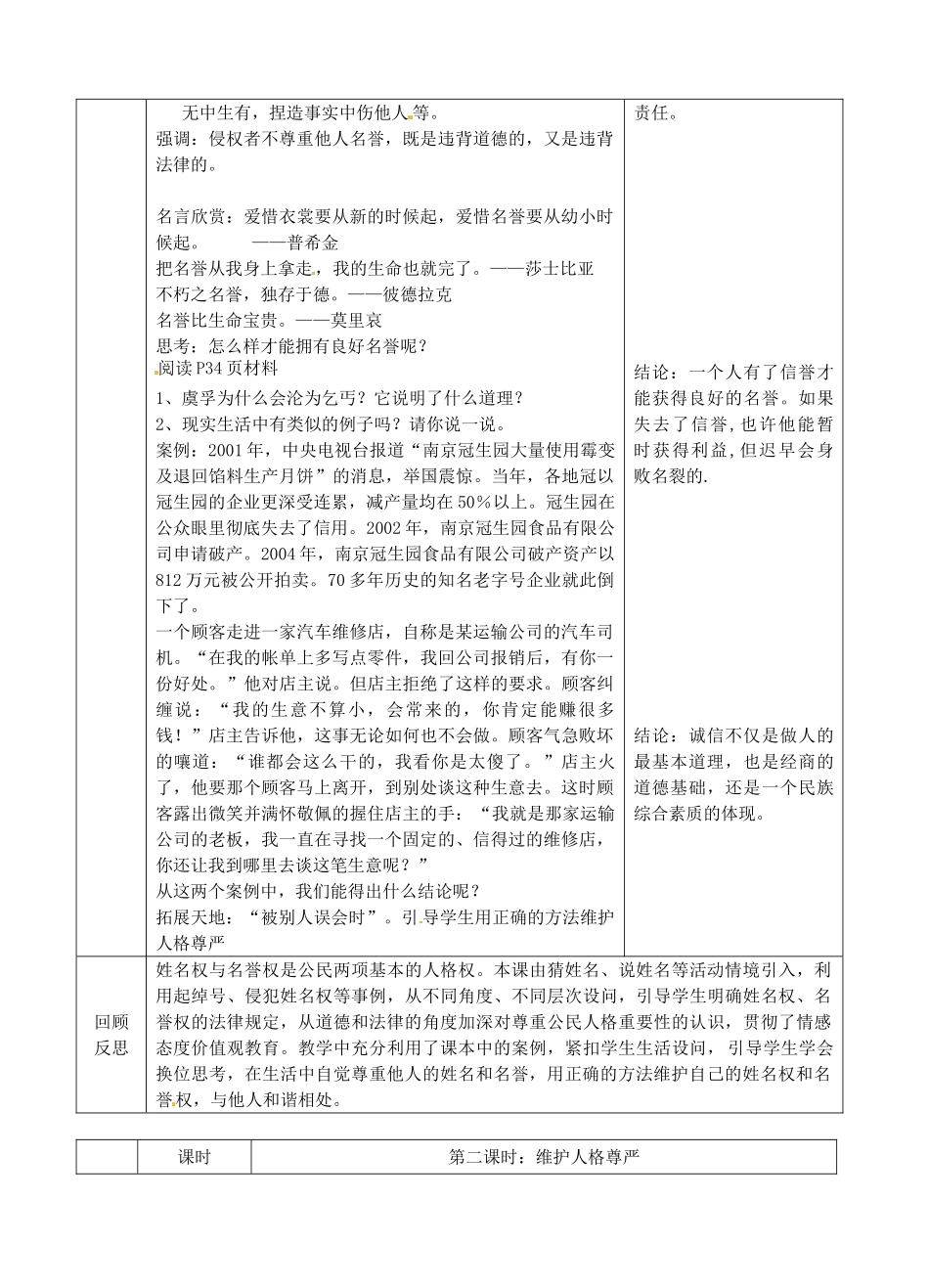 江苏省苏州张家港市一中七年级政治上册 第四课 人格不可辱教案 苏教版_第3页