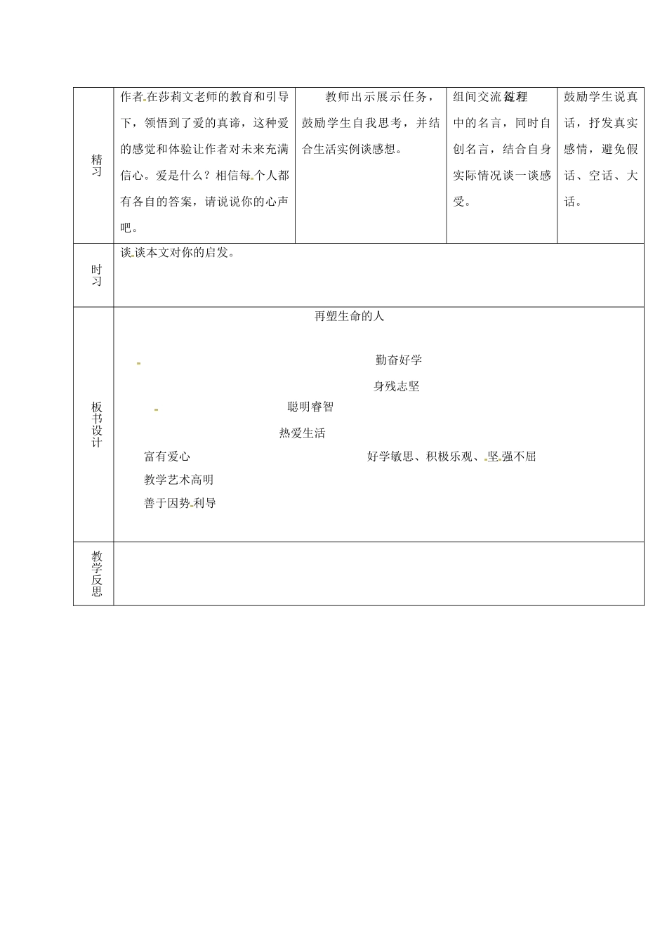 （秋季版）吉林省通化市七年级语文上册 第三单元 10《再塑生命的人》导学案2 新人教版-新人教版初中七年级上册语文学案_第2页