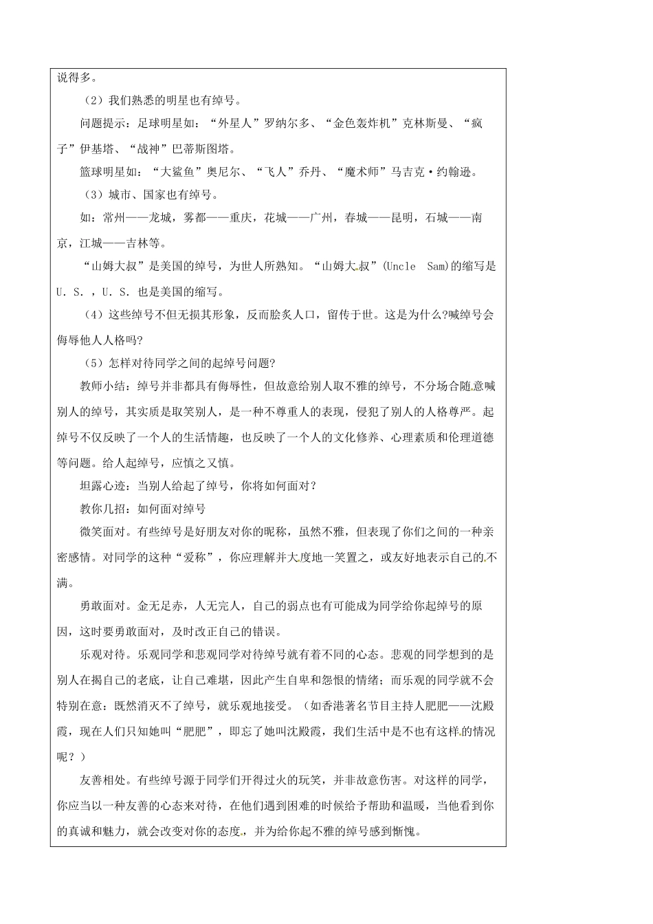 江苏省太仓市第二中学七年级政治上册《第四课 第一框 我们的姓名和名誉》教案 苏教版_第2页
