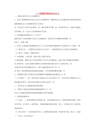 九年级政治下册 1.1初级阶段的社会主义 教案1 粤教版