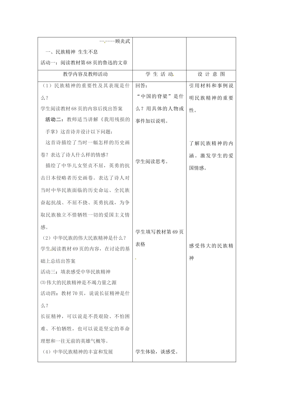 江苏省南通市实验中学九年级政治全册 2.5.2弘扬和培育民族精神教案 新人教版_第2页