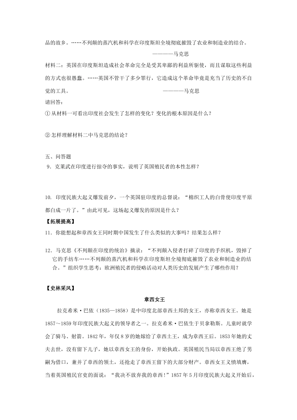 九年级历史上册 第21课《印度的殖民化和印度人民的抗英斗争》教学设计 华东师大版_第3页