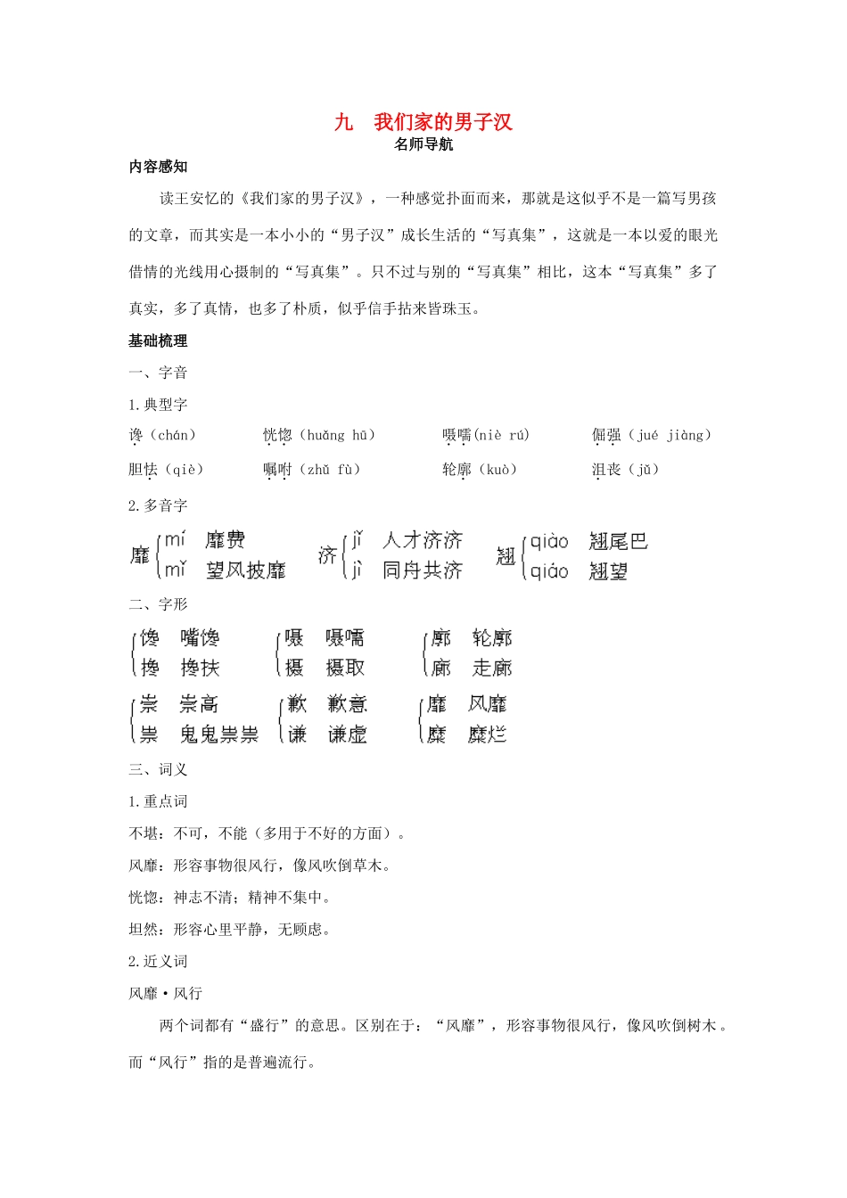七年级语文下册 第9课《我们家的男子汉》名师导航 苏教版_第1页