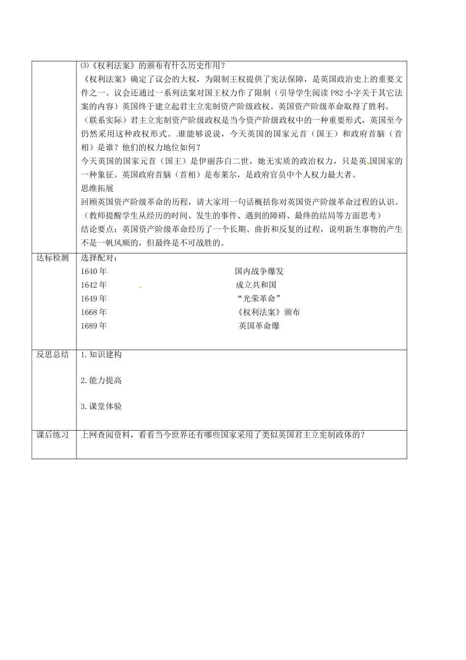 重庆市沙坪坝区九年级历史上册 世界近代史(上)第一学习主题 欧美国家的巨变与殖民扩张 第13课 英国的新生教案 川教版-川教版初中九年级上册历史教案_第3页