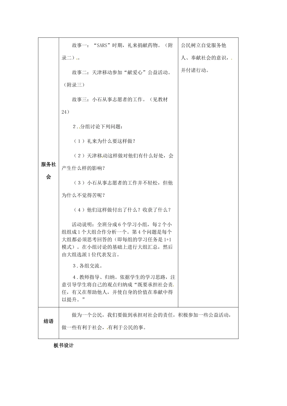 九年级政治 第一单元 第2课 承担关爱集体的责任教学设计 人教新课标_第3页