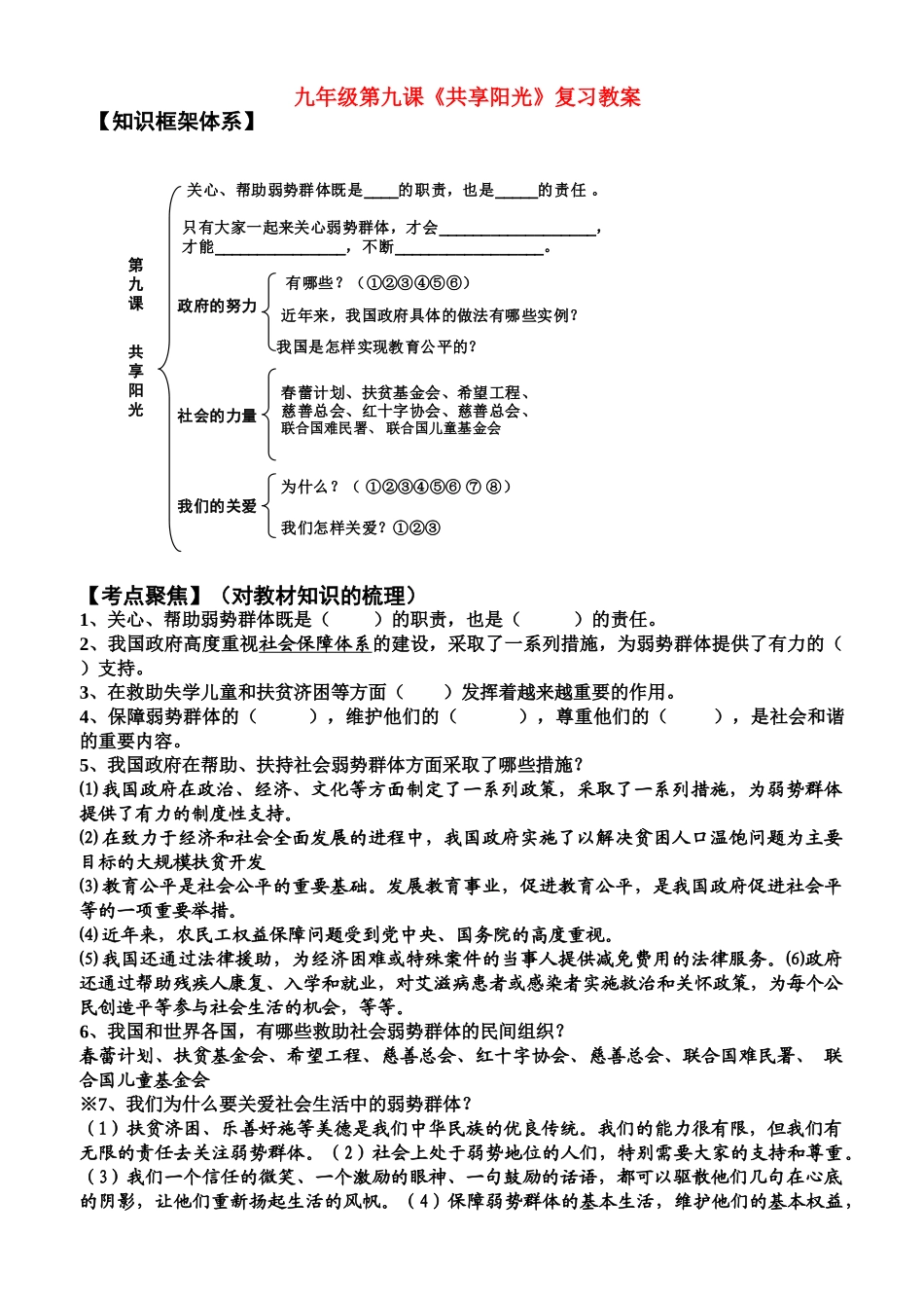 九年级政治中考第九课 共享阳光复习教案教科版_第1页