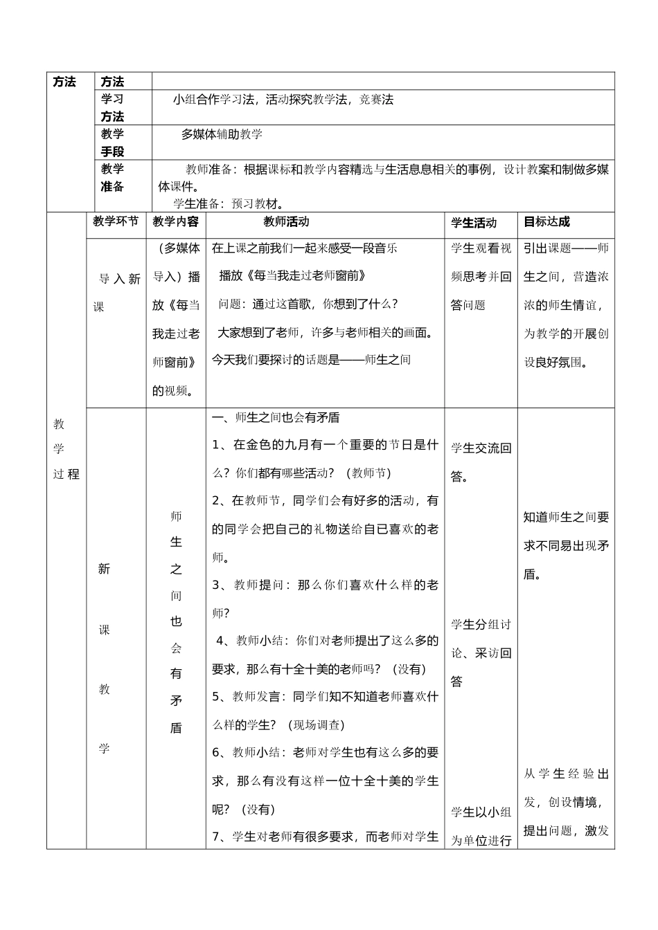 七年级思想品德上册 第三单元 相处之道 第七课 亲子之间 师生之间 教学课例及反思 湘教版_第2页