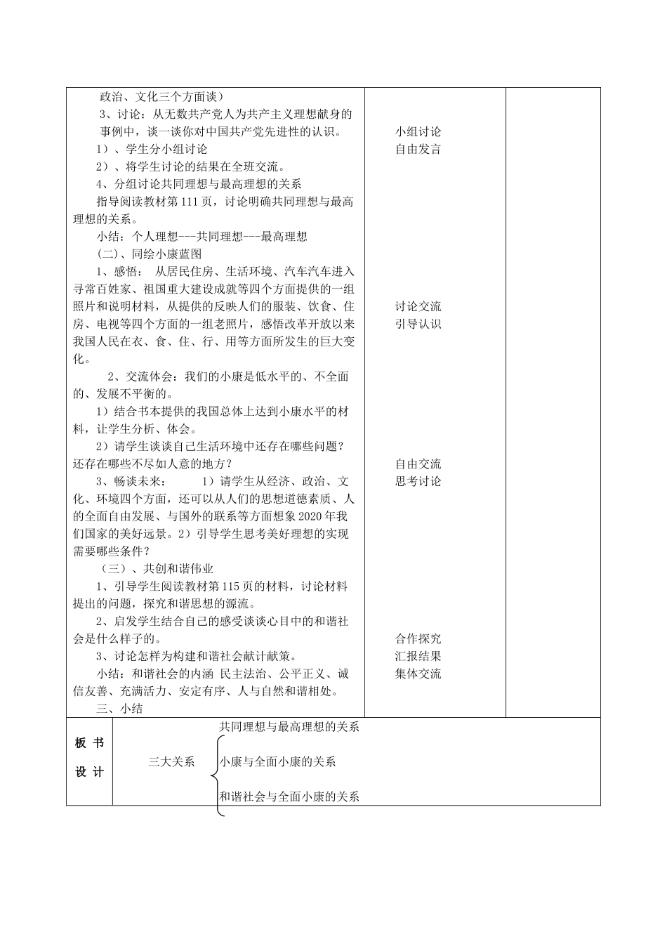 甘肃省武威第十一中学九年级政治全册《第四单元 第9课 第一框 我们的共同理想》教案 新人教版_第2页