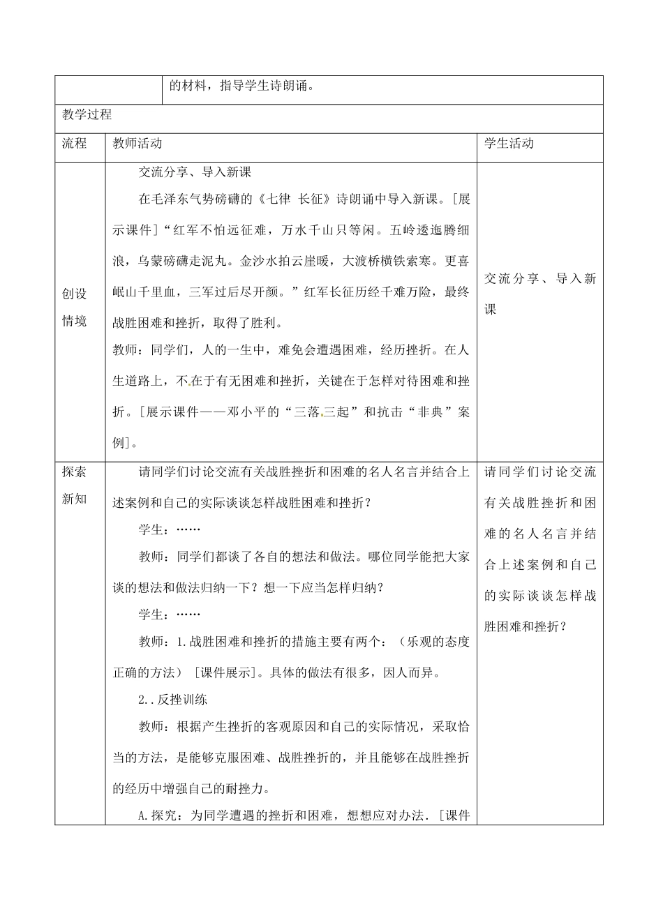 江苏省苏州张家港市一中九年级政治全册 战胜挫折开拓进取教案 新人教版_第2页