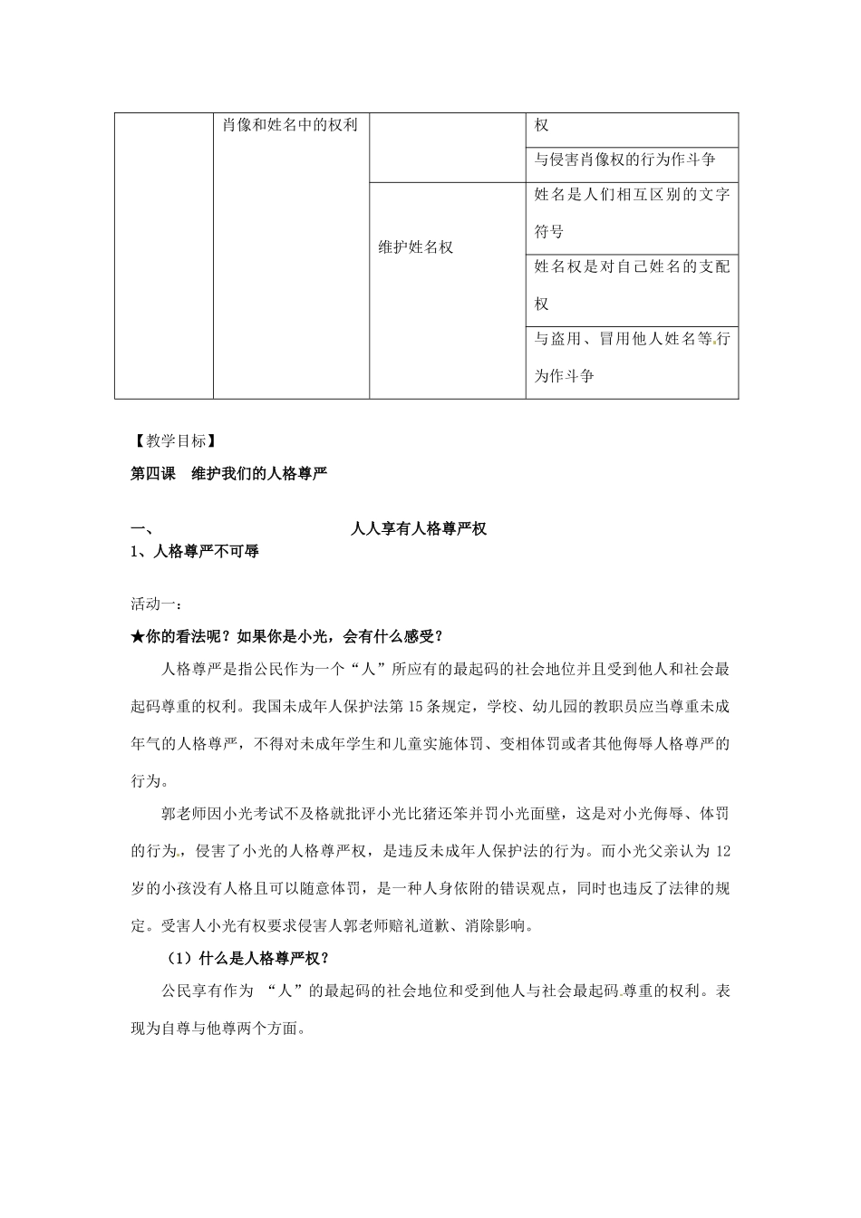福建省古田十一中八年级政治下册 第四课《 维护我们的人格尊严》教学提纲 新人教版_第2页