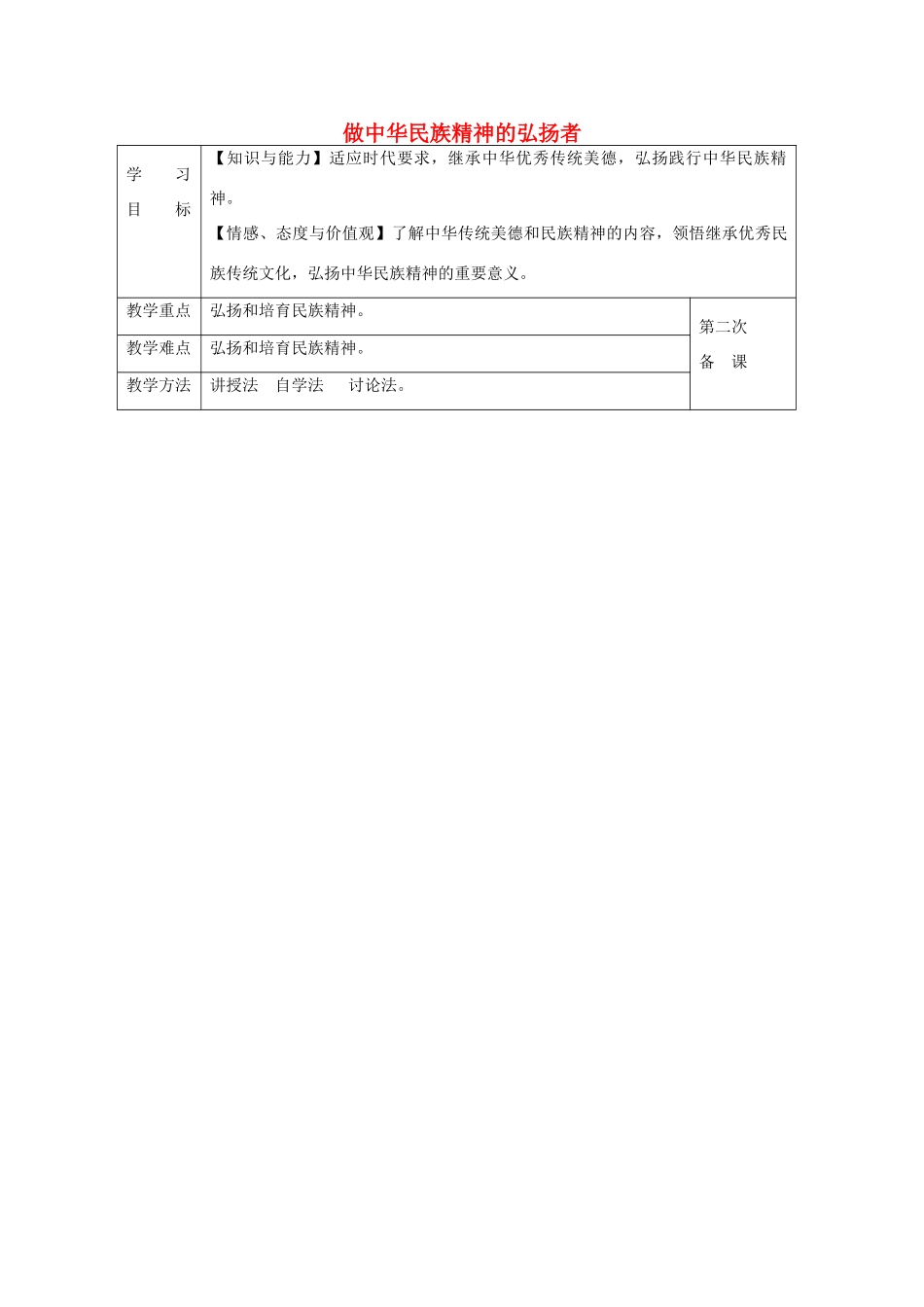 九年级政治全册 1.2.3 做中华民族精神的弘扬者教案 苏教版-苏教版初中九年级全册政治教案_第1页