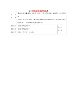 九年级政治全册 1.2.3 做中华民族精神的弘扬者教案 苏教版-苏教版初中九年级全册政治教案