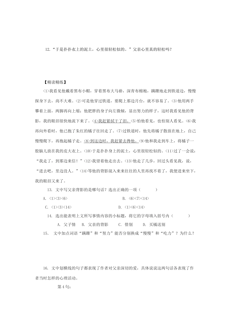 重庆市万州区丁阳中学八年级语文上册《第7课背影》学案 人教新课标版_第3页