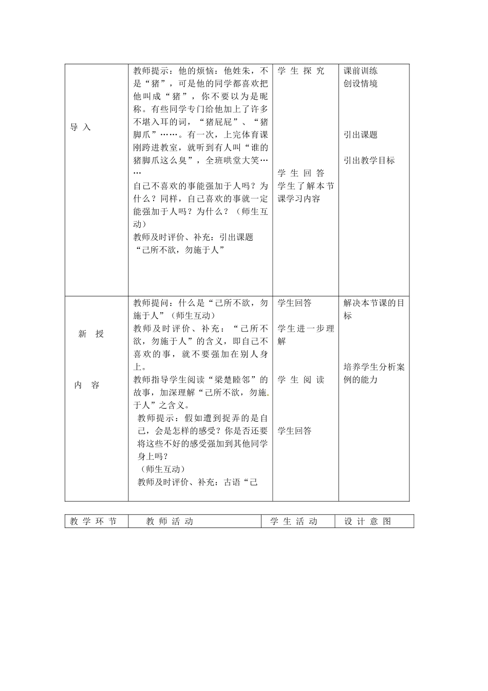 北京市豆各庄中学八年级政治上册 4.9.2 换位思考与人为善教案 新人教版_第2页