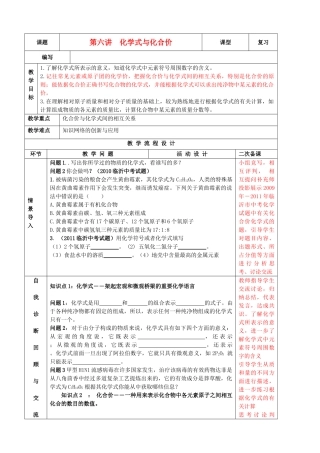 九年级化学下册 第六讲 化学式与化合价精品教案 新人教版