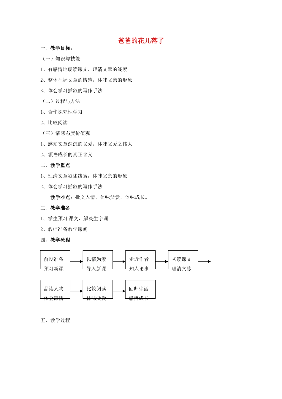 七年级语文下册《爸爸的花儿落了》优秀教案 人教新课标版_第1页