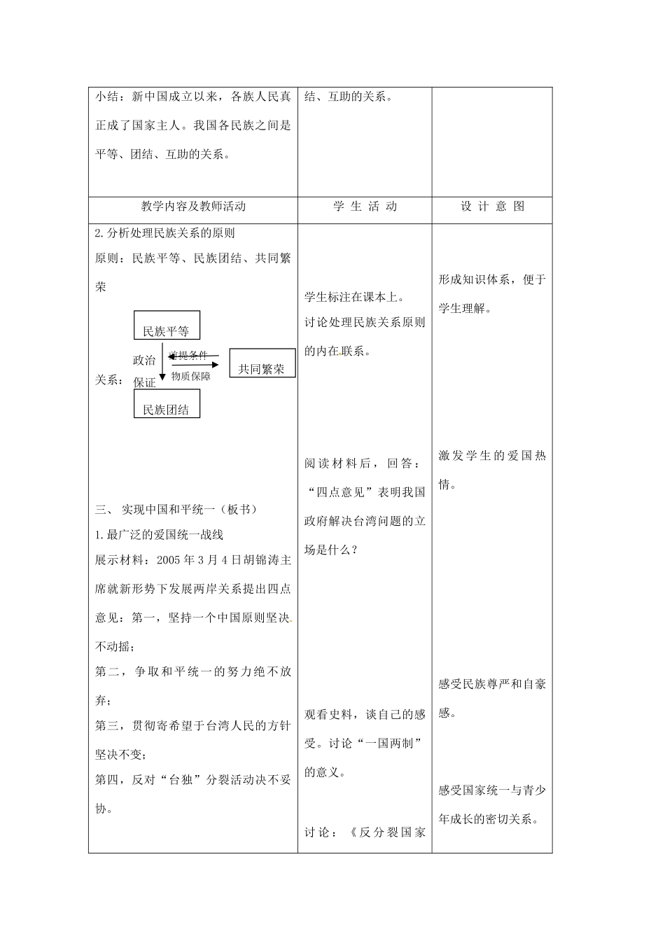 江苏省南通市实验中学九年级政治全册 2.3.3统一的多民族国家教案 新人教版_第2页