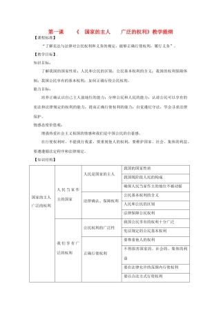 福建省古田十一中八年级政治下册 第一课《 国家的主人 广泛的权利》教学提纲 新人教版