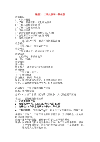 九年级化学课题3 二氧化碳和一氧化碳2教案人教版