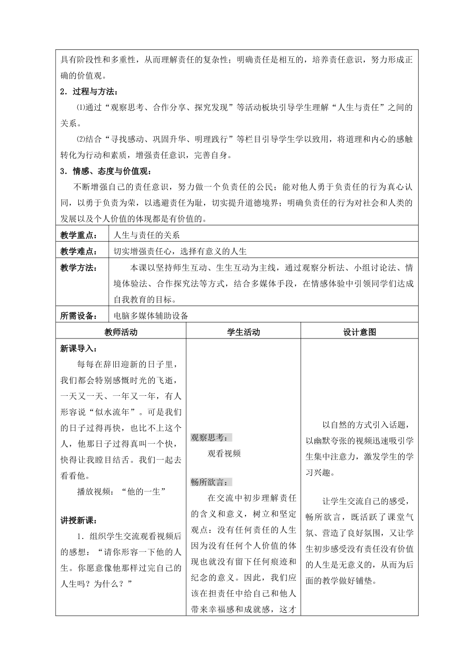 初中政治《人生与责任》教学案_第2页