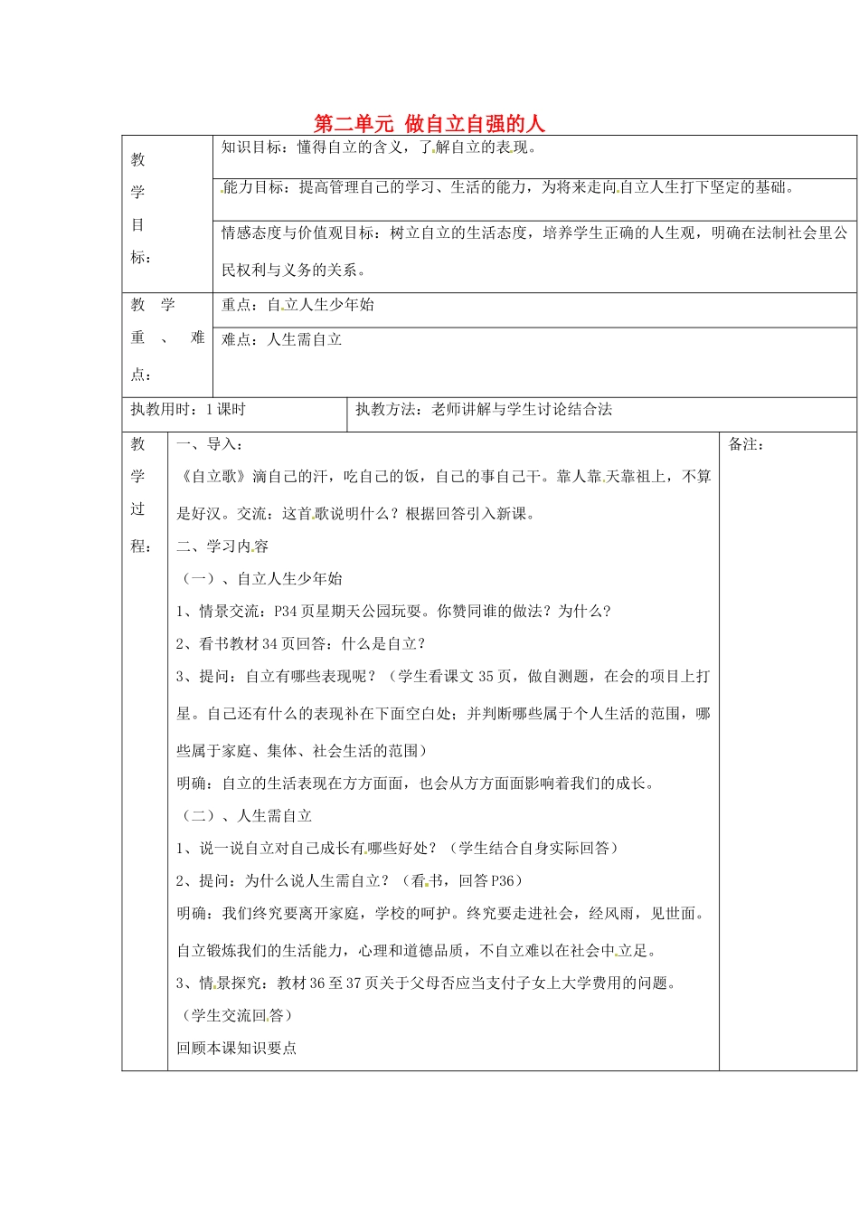 湖北省北大附中武汉为明实验学校七年级政治下册 2.3.1 自己的事情自己干教案 新人教版_第1页