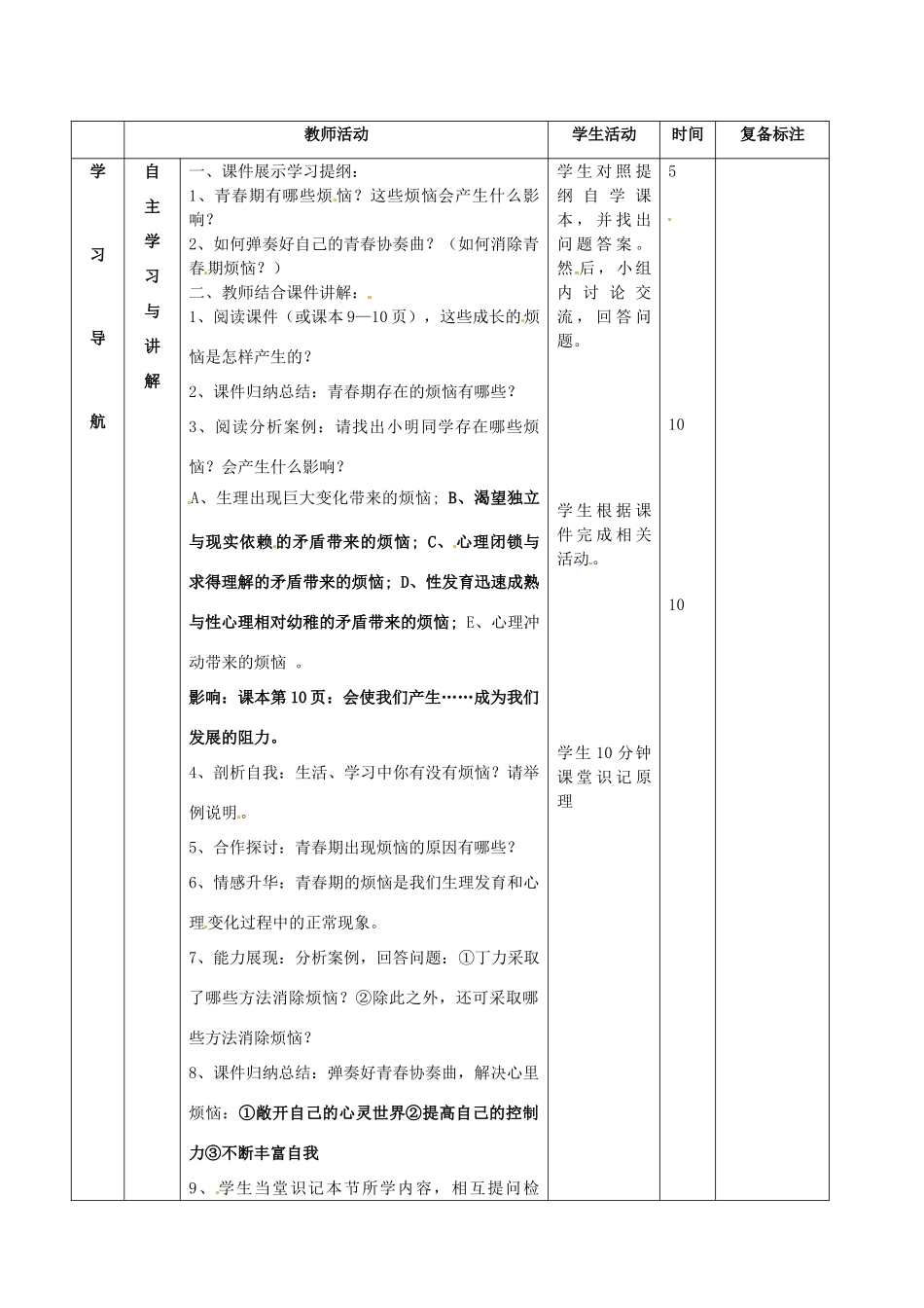 河北省辛集三中七年级政治下册《11.2 消除心理烦恼 快乐成长》教案 新人教版_第2页