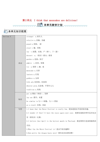 九年级英语全册 Unit 2 I think that mooncakes are delicious第1课时导学案1（新版）人教新目标版-（新版）人教新目标版初中九年级全册英语学案