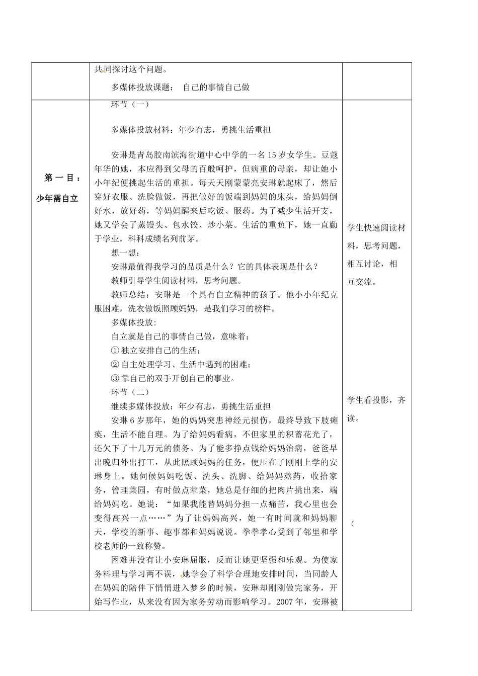 七年级思想品德上册 走自立自强之路教案1 鲁教版_第2页