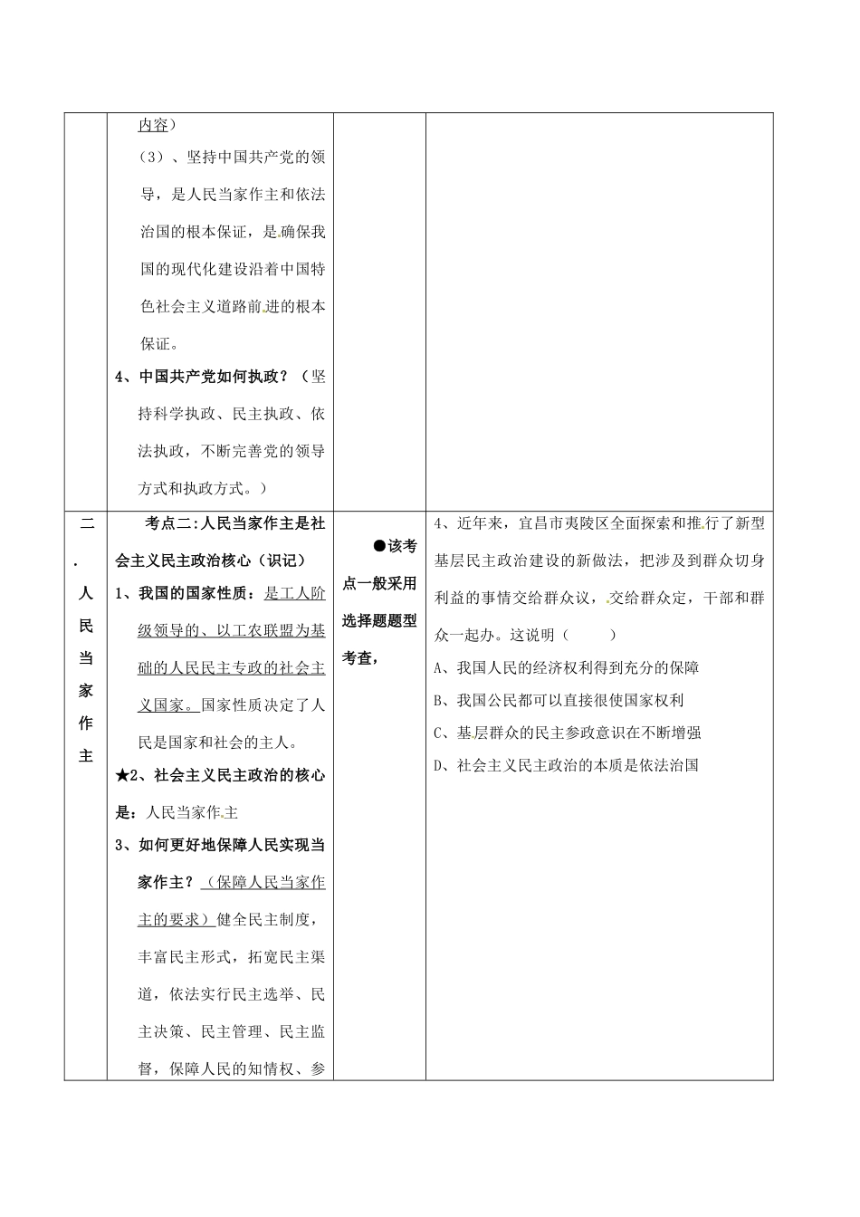 九年级政治 2.2 发展社会主义民主教案 粤教版_第2页