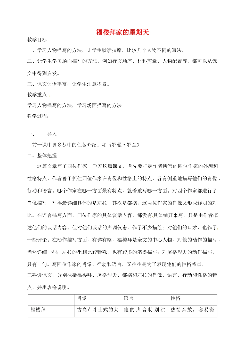 湖南省长沙县路口镇麻林中学七年级语文下册 14福楼拜家的星期天教案 新人教版_第1页