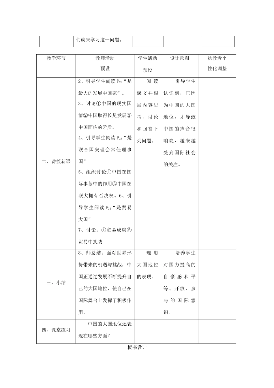 辽宁省凌海市石山初级中学九年级政治全册《中国的大国地位》教学设计 人民版_第2页