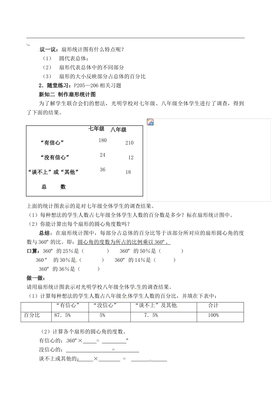 山东省滕州市洪绪中学七年级数学上册 6.3扇形统计图 6.4 你有信心吗  6.5 统计图的选择导学案（无答案） 北师大版_第2页